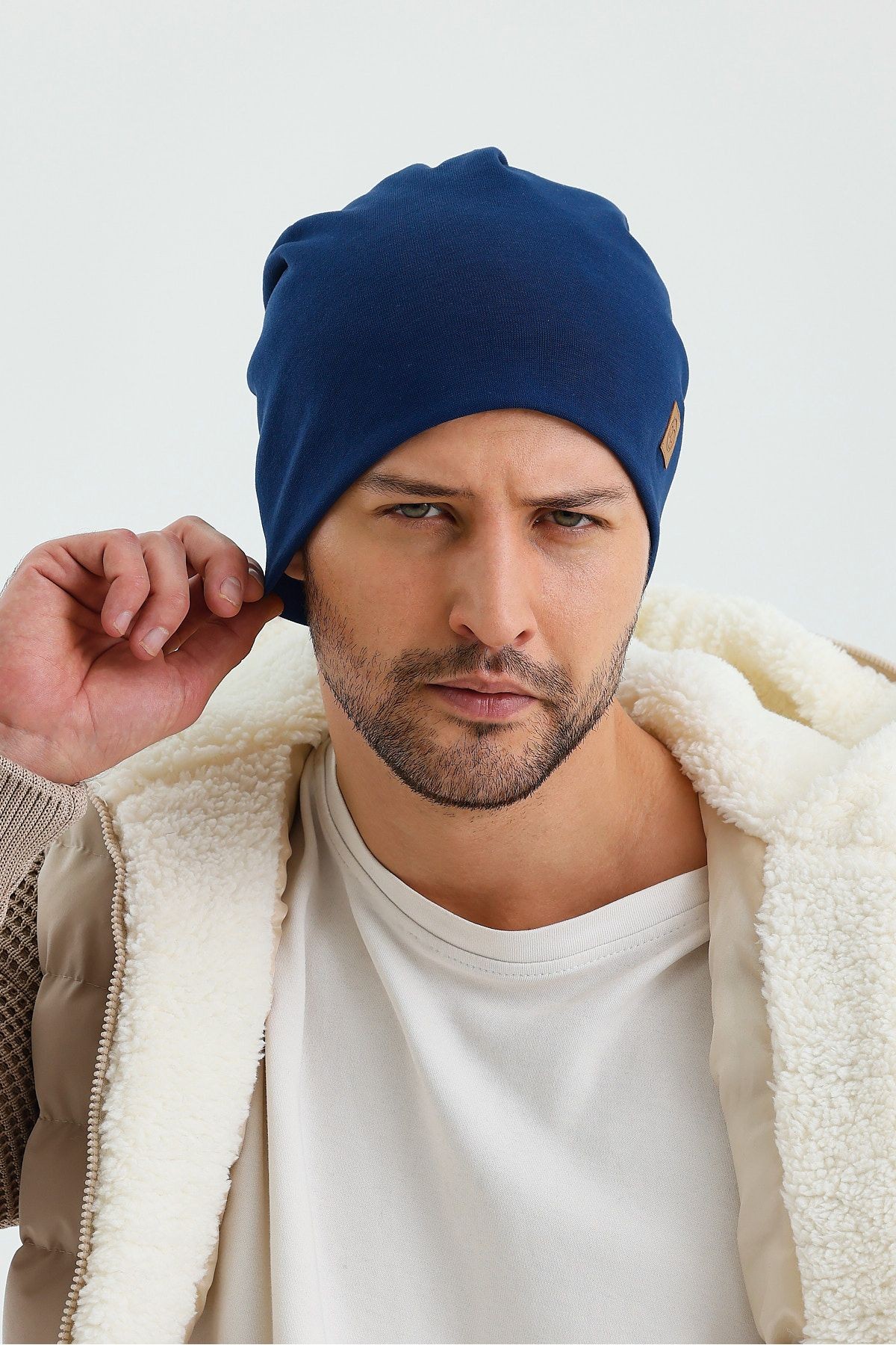 Erkek Açık Lacivert Termal %100 Pamuklu Soft 2 Stil 1 Arada Bere Premium Cuts Serisi