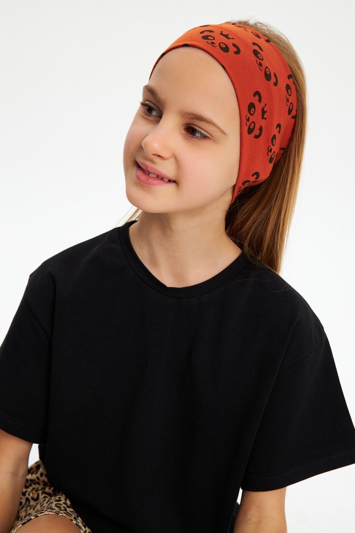 Kız %100 Pamuklu Penye Şort T-shirt Bandana 3^lü Alt Üst Takım