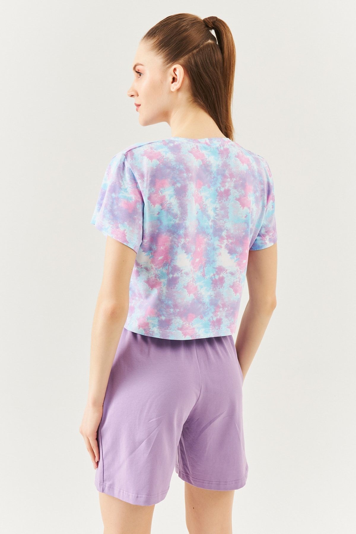 Batik Aqua Oversize Rahat %100 Pamuklu Penye Bisiklet Yaka Kısa Kol Basic Crop T-shirt