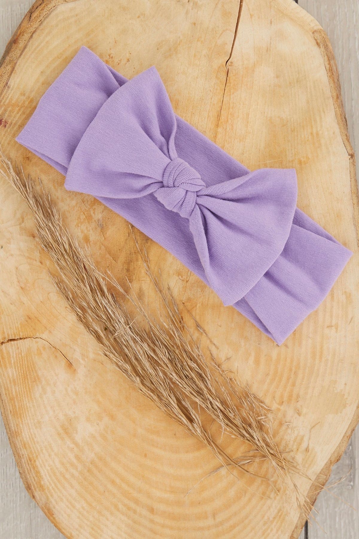 El Yapımı Yumuşak Fiyonk Bağlamalı Doğal Pamuklu Penye Ikili Bebek Çocuk Kız Bandana Mor Lila