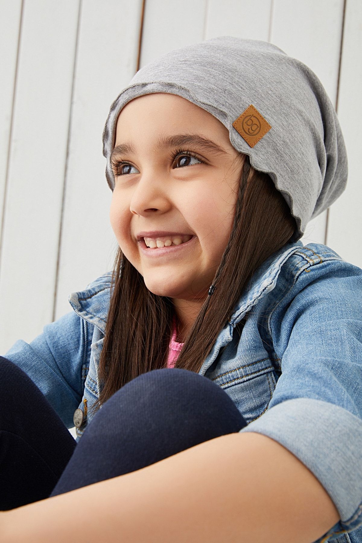 Gri Kız Çocuk Bebek Bere Boyunluk Set Yumuşak %100 Pamuklu Penye Trend Seri