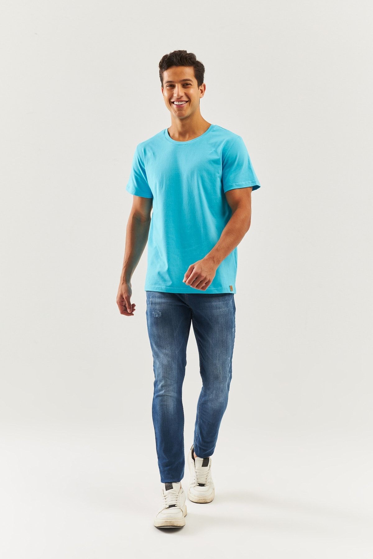 Aqua Oversize Rahat %100 Pamuklu Penye Bisiklet Yaka Kısa Kol Basic T-shirt