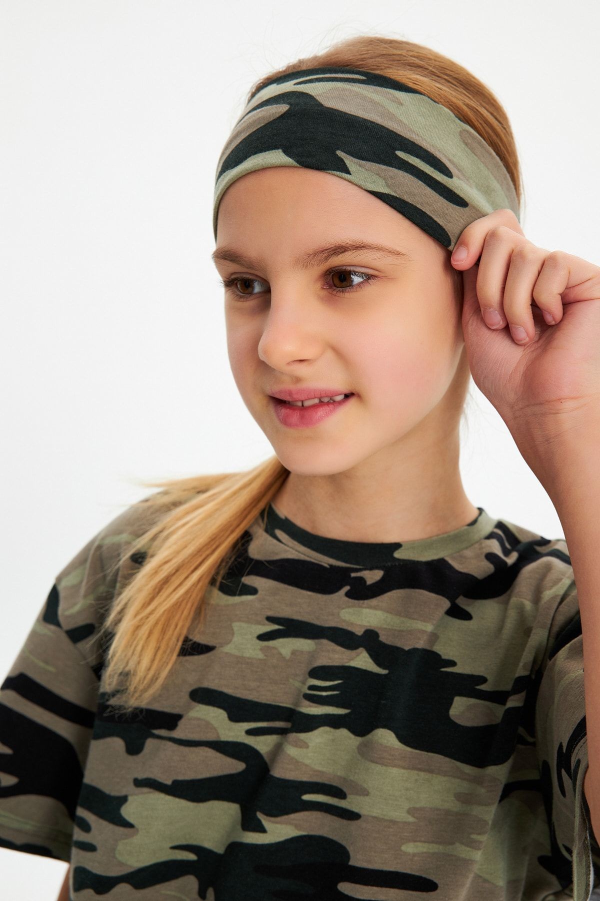 Kız  Pamuklu Penye T-shirt Bandana 2li Takım
