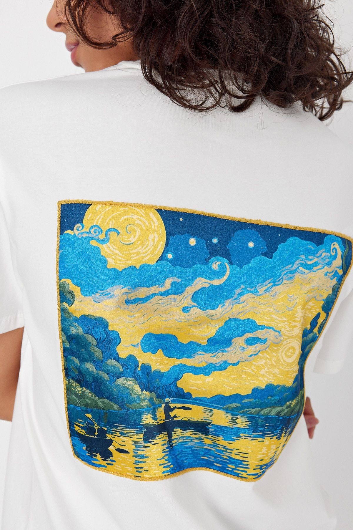 Yapay Zeka Tasarım Sırt Aplike Özel Baskılı %100 Pamuklu Penye Regular Fit T-shirt (vangogh)