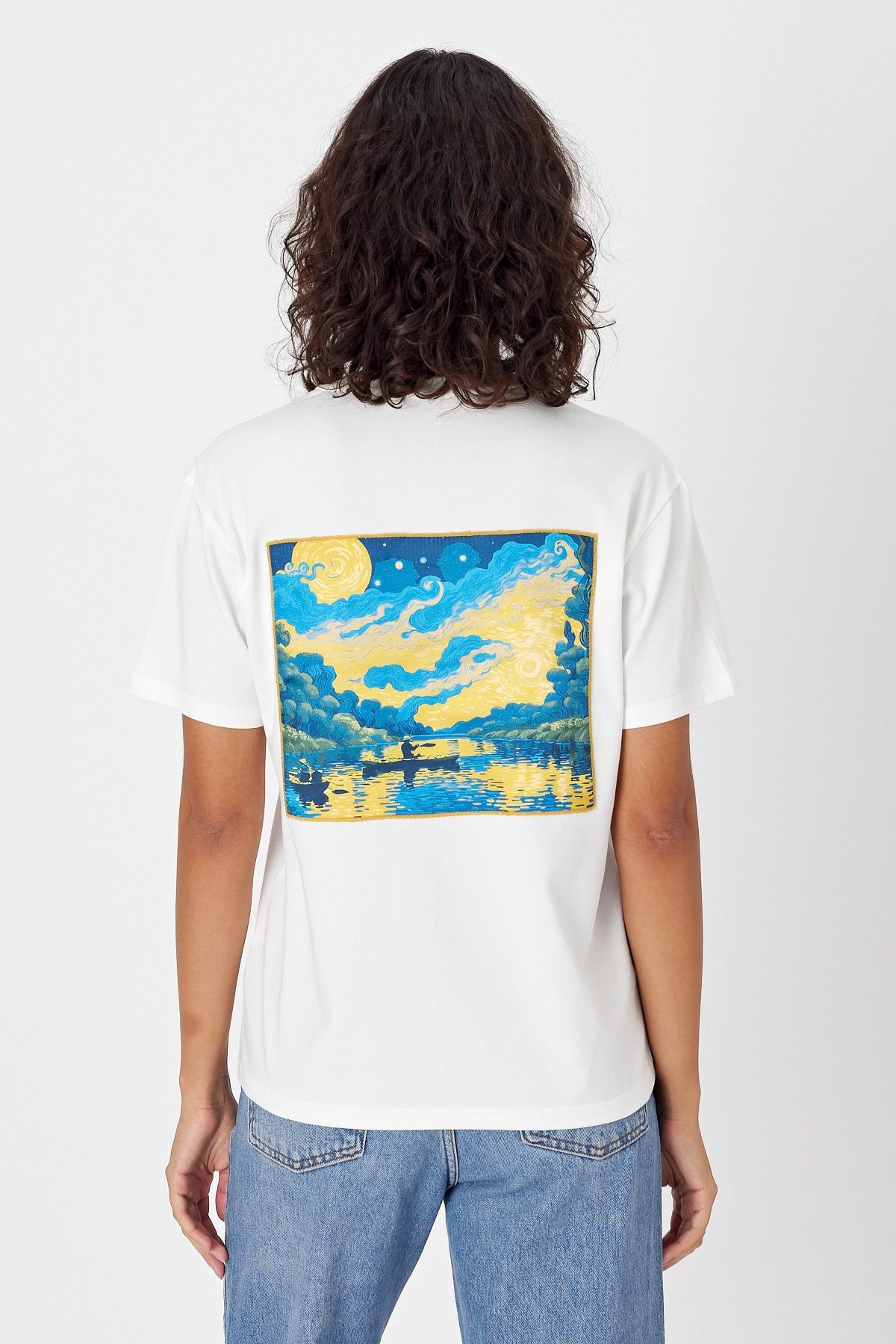 Yapay Zeka Tasarım Sırt Aplike Özel Baskılı %100 Pamuklu Penye Regular Fit T-shirt (vangogh)