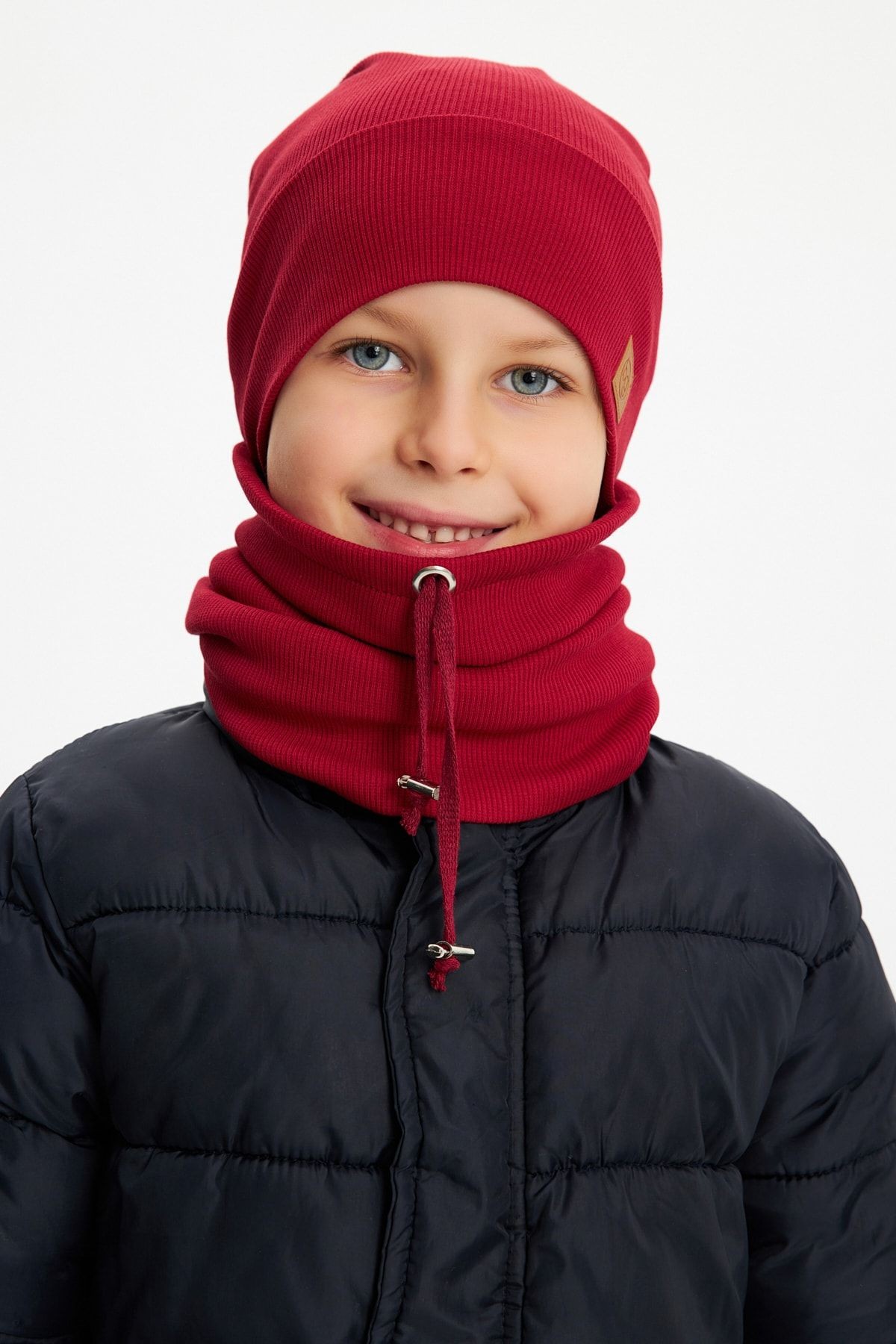 Erkek Bebek Çocuk Trend Style Şapka Bere Boyunluk Takım Rahat %100 Pamuklu Kaşkorse