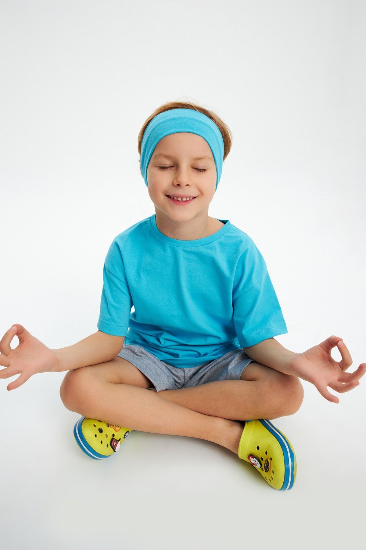 Erkek Çocuk %100 Pamuklu Penye Oversize Aqua T-Shirt Yumuşak Bandana İKİLİ TAKIM Trend Seri1