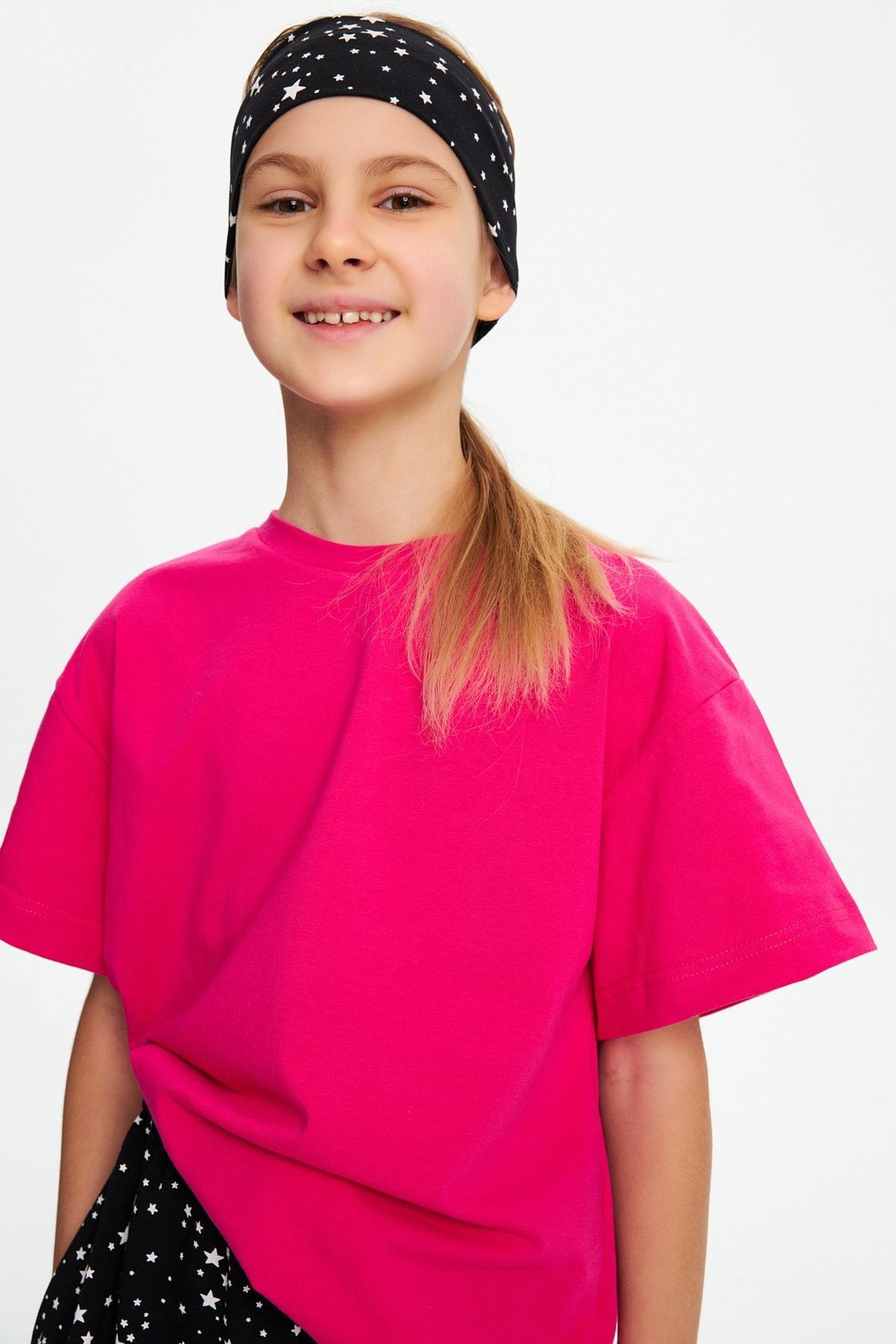 Kız %100 Pamuklu Penye Şort T-shirt Bandana 3^lü Alt Üst Takım -spor Rahat Koleksiyon 1