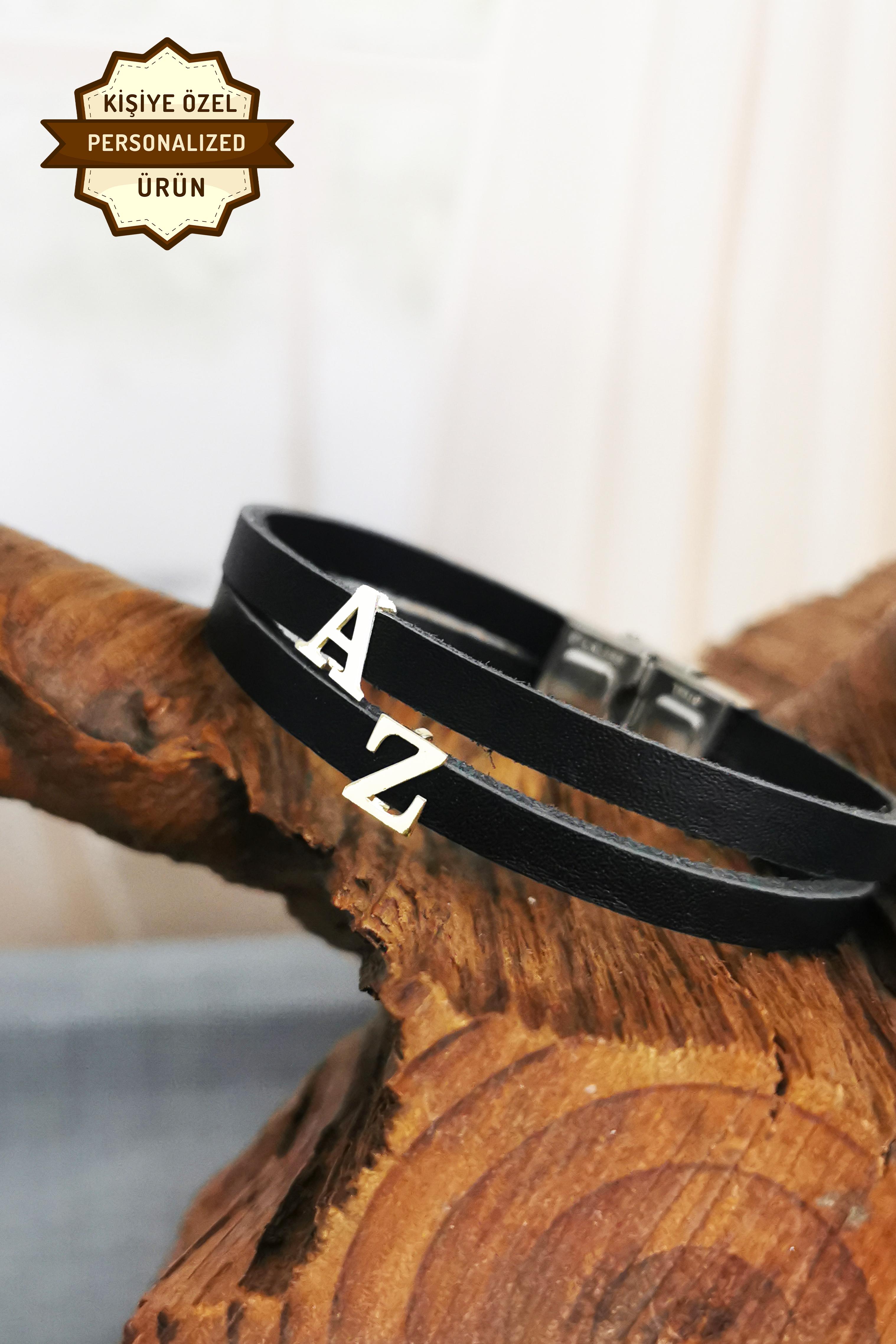 Movable Silver Initial Leather Bracelet