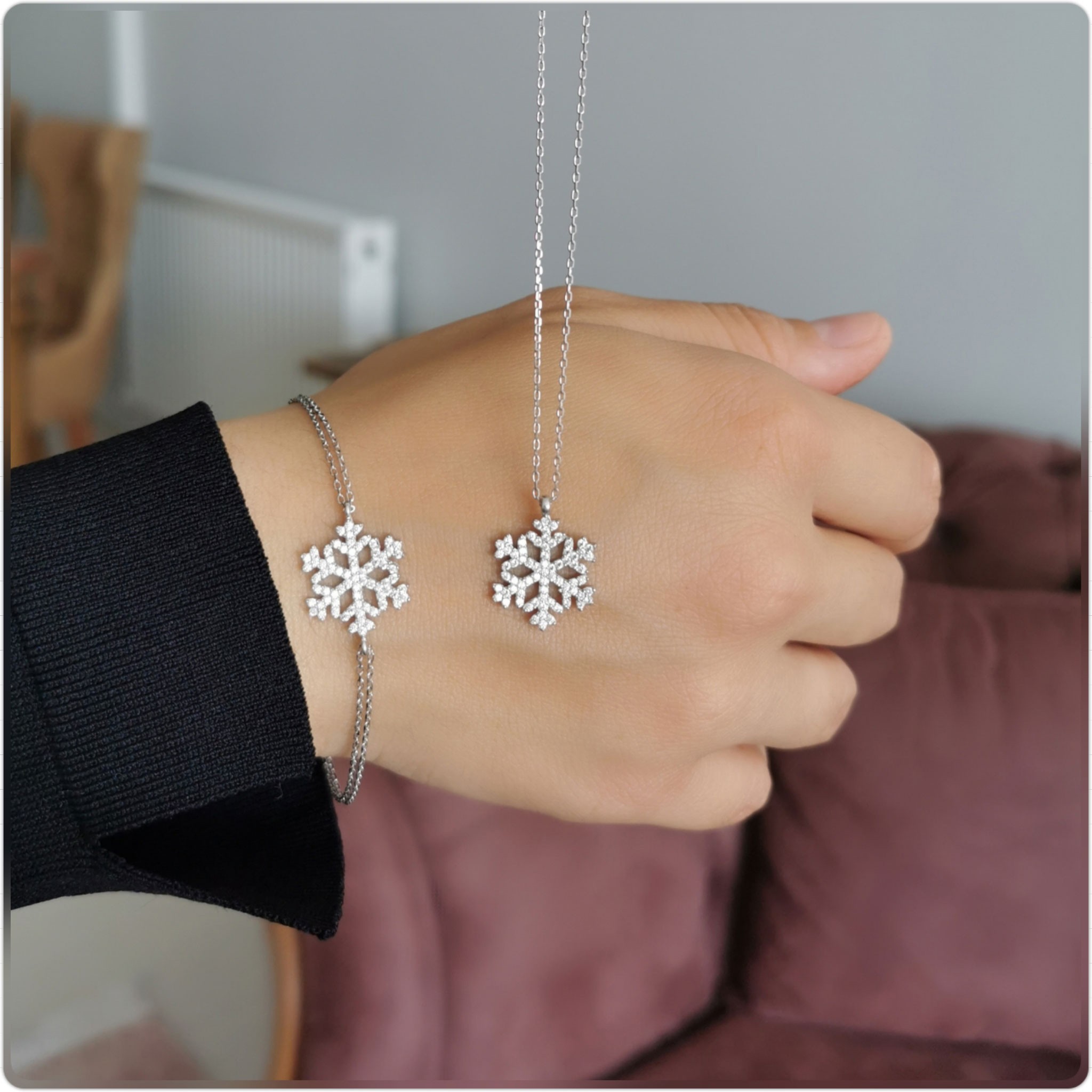 Sterling Silver Snowflake Bracelet & Necklace Set