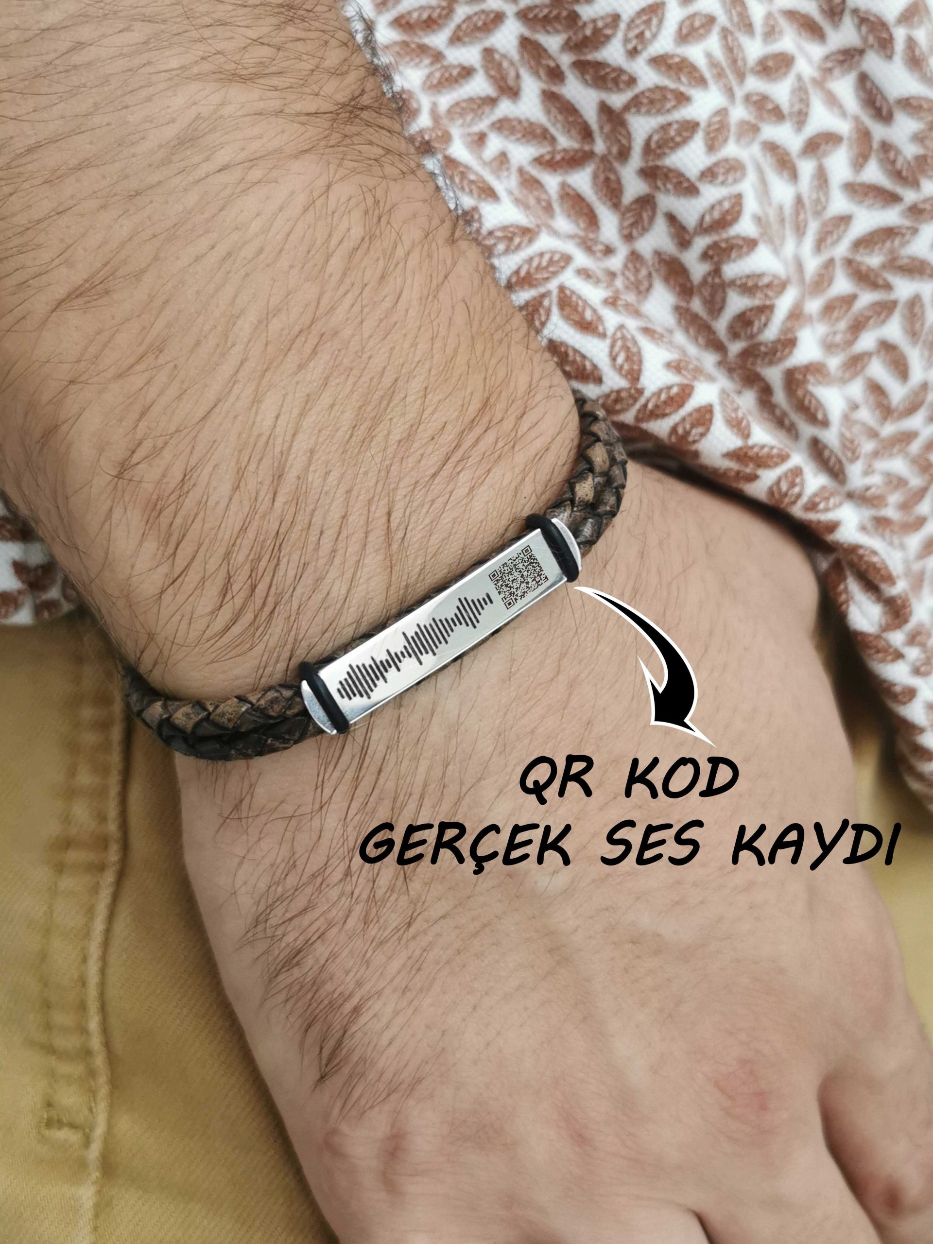 Engraved QR Code Leather Men's Bracelet
