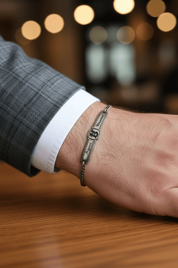 Custom Oxidized Name & Initial Silver Gothic Bracelet