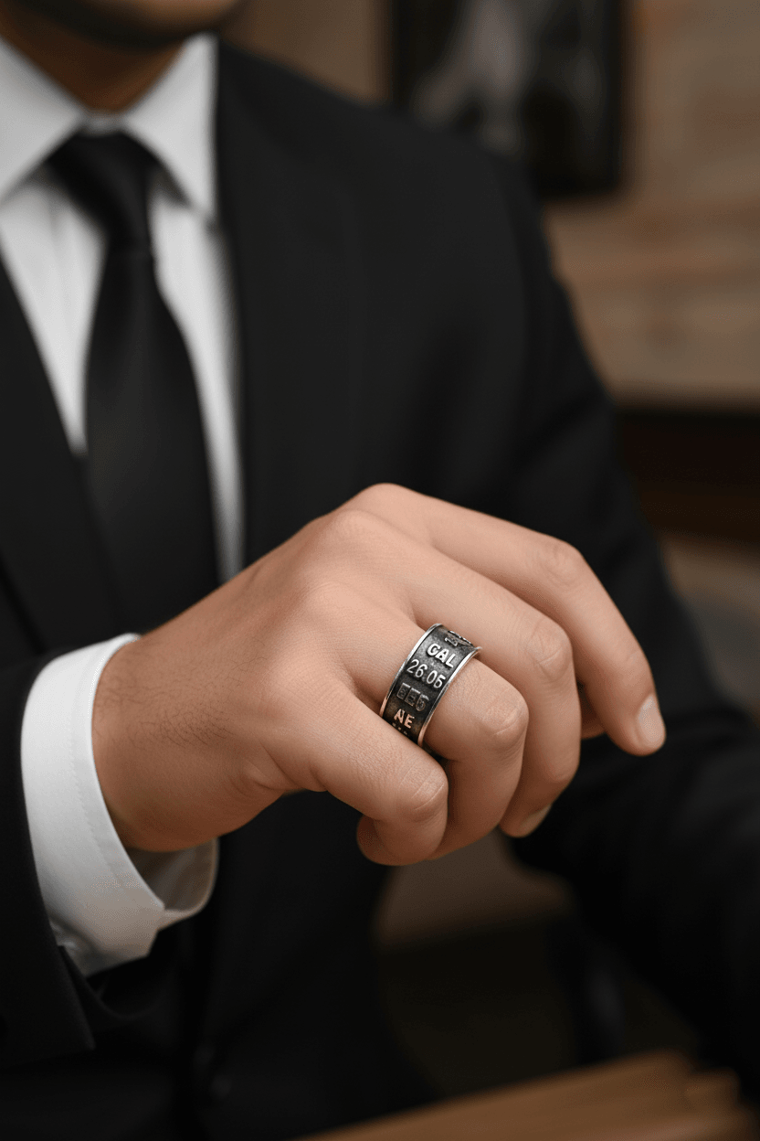 Sterling Silver Name & Date Wedding Ring