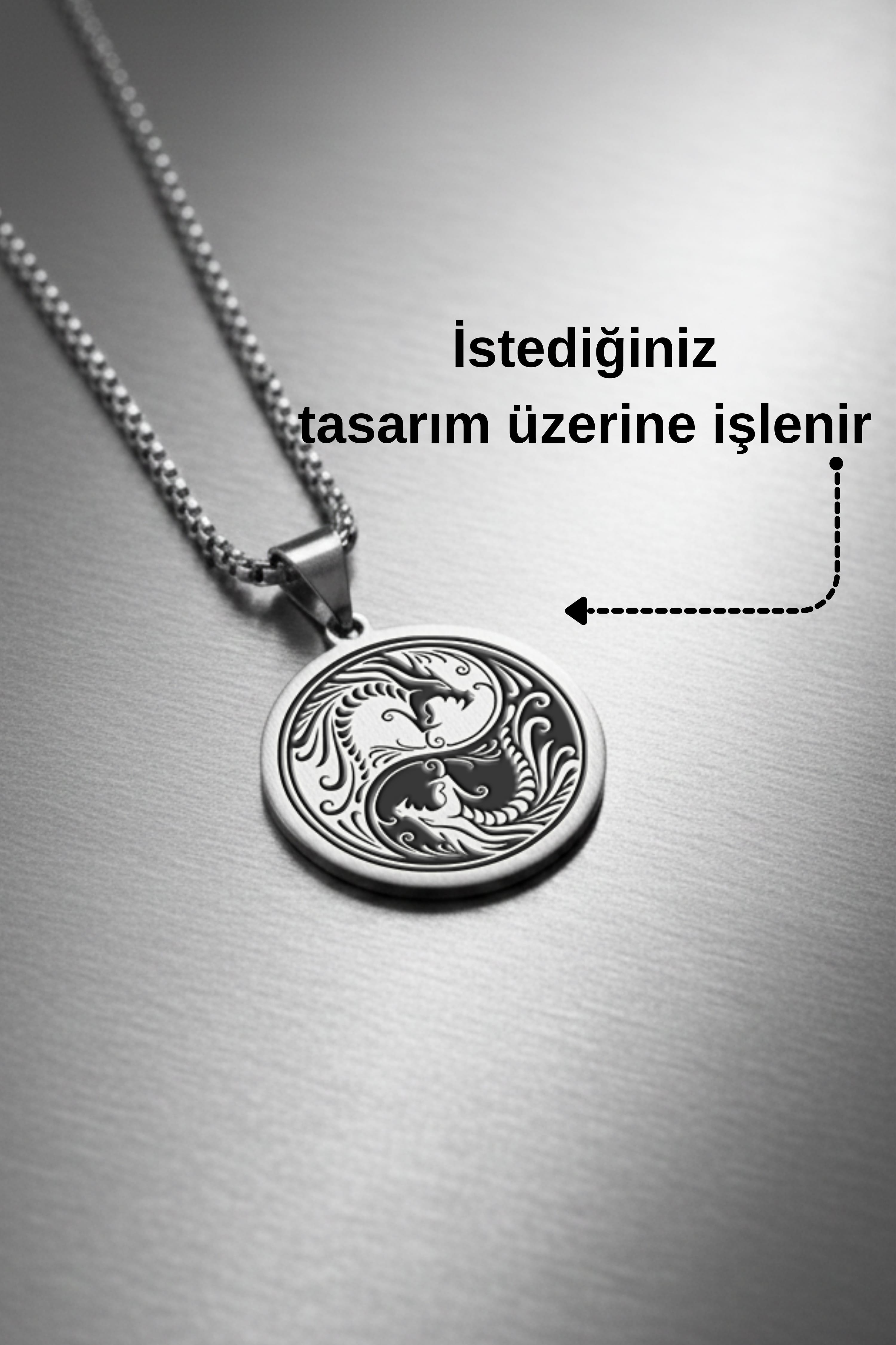 Yuvarlak Plaka Çelik Kolye