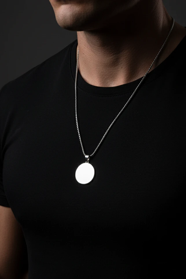 Yuvarlak Plaka Çelik Kolye