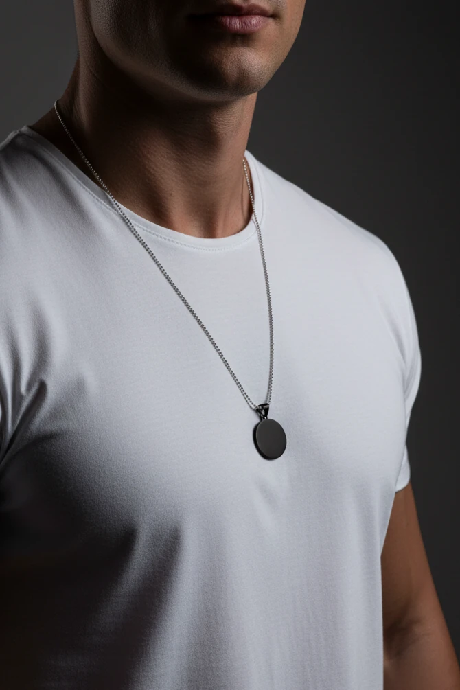 Yuvarlak Plaka Çelik Kolye