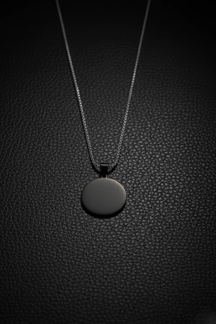 Yuvarlak Plaka Çelik Kolye