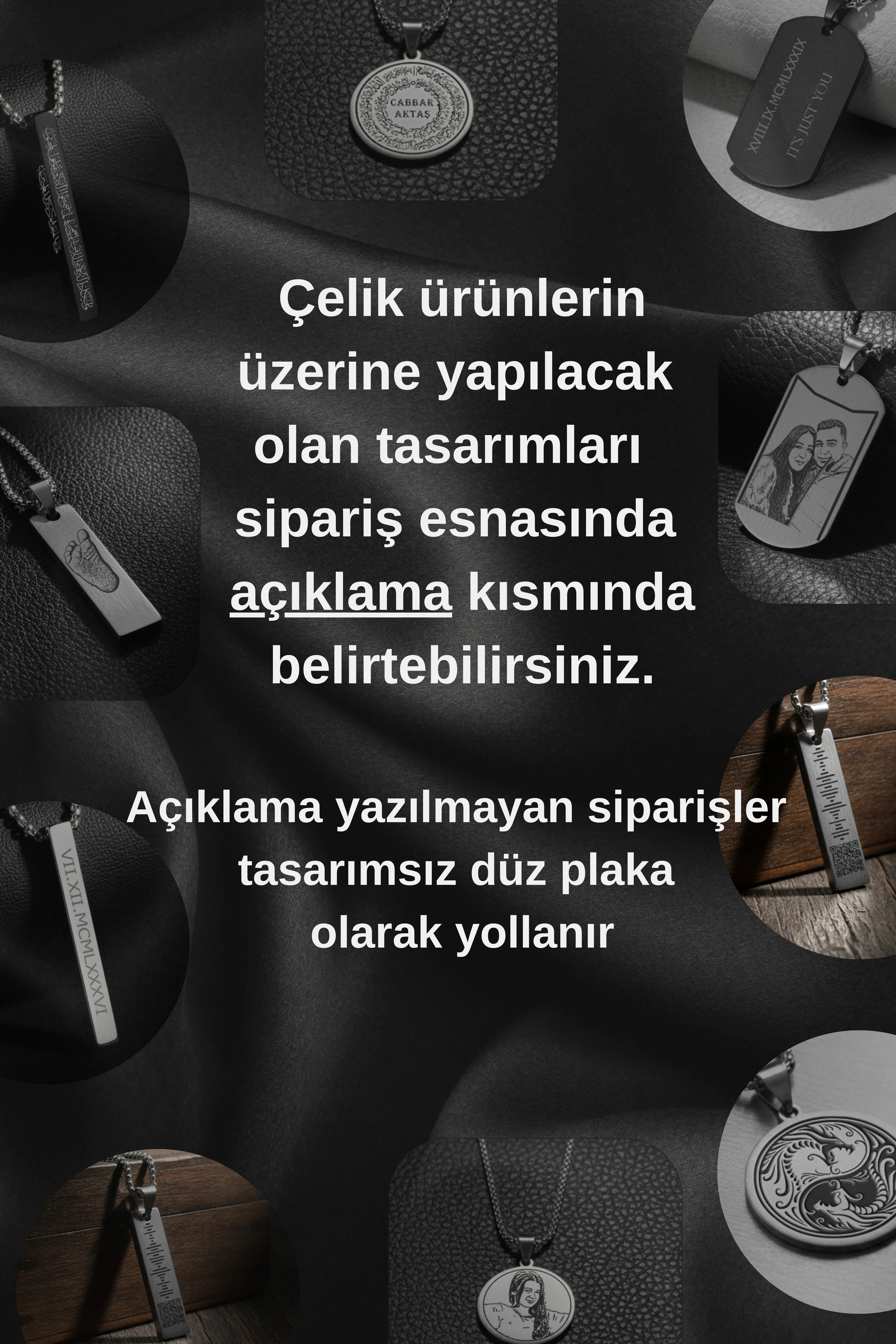 Yuvarlak Plaka Çelik Kolye