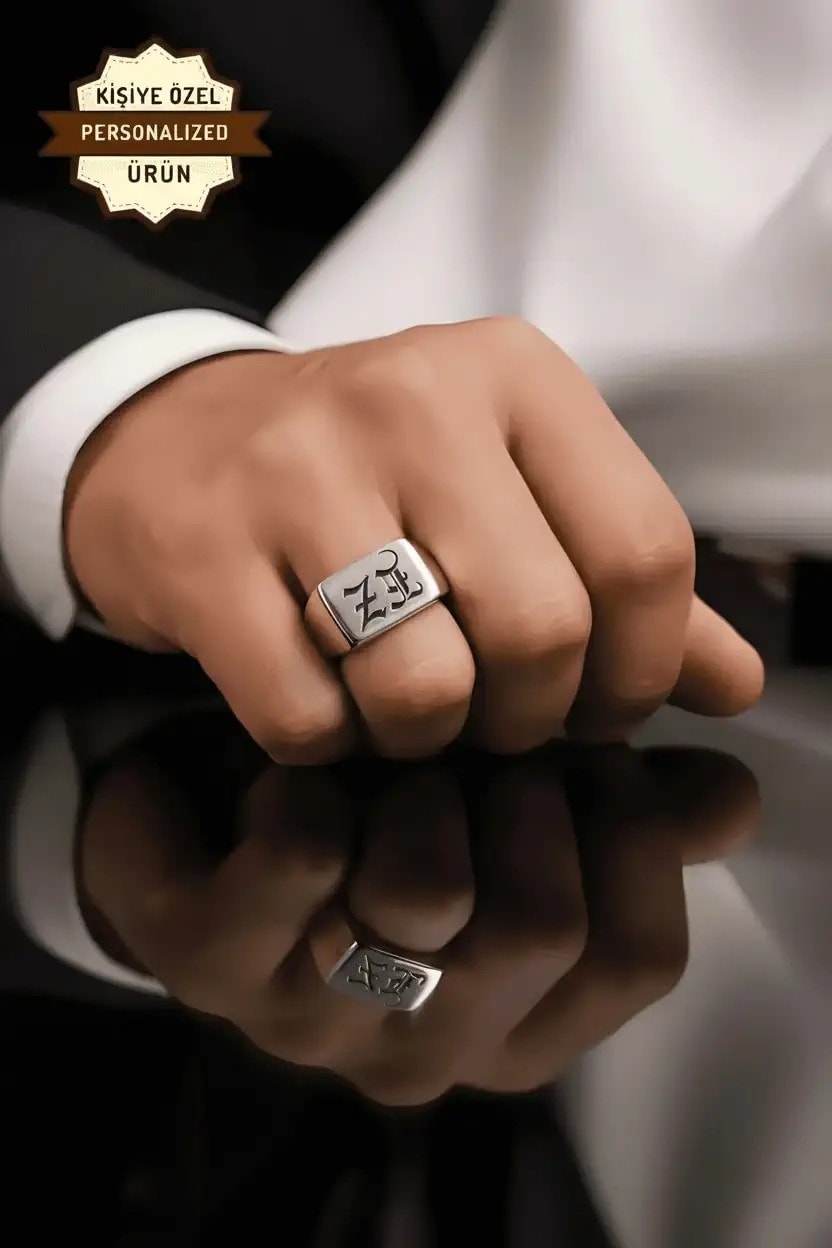 Sterling Silver Gothic Initial Signet Ring