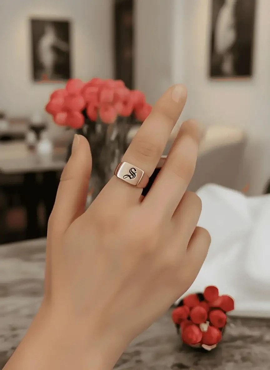 Sterling Silver Gothic Initial Signet Ring