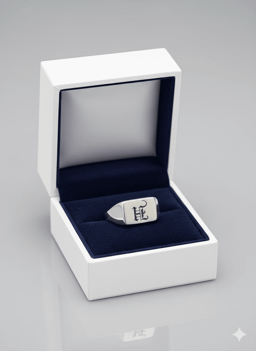 Sterling Silver Gothic Initial Signet Ring