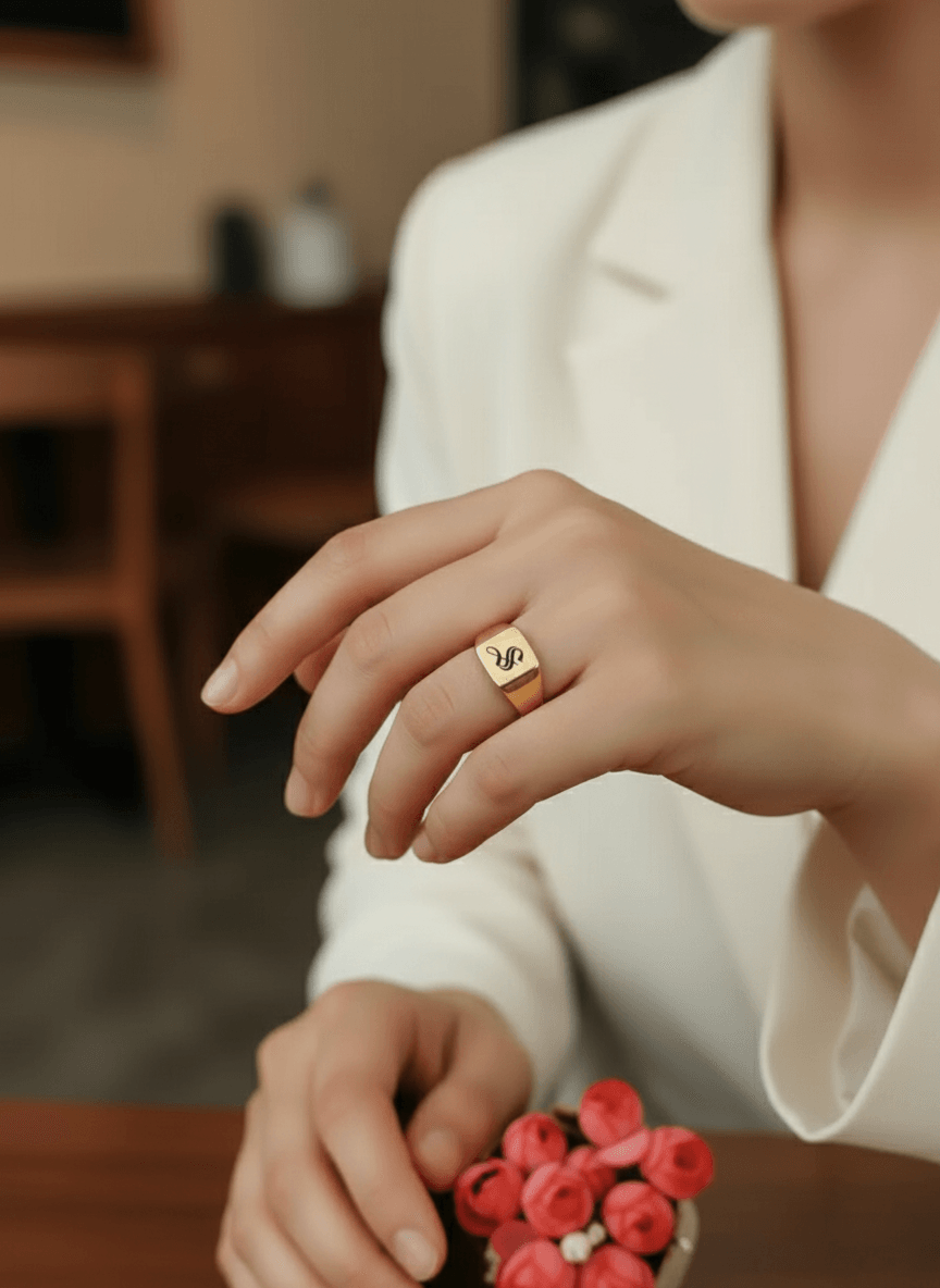 Sterling Silver Gothic Initial Signet Ring