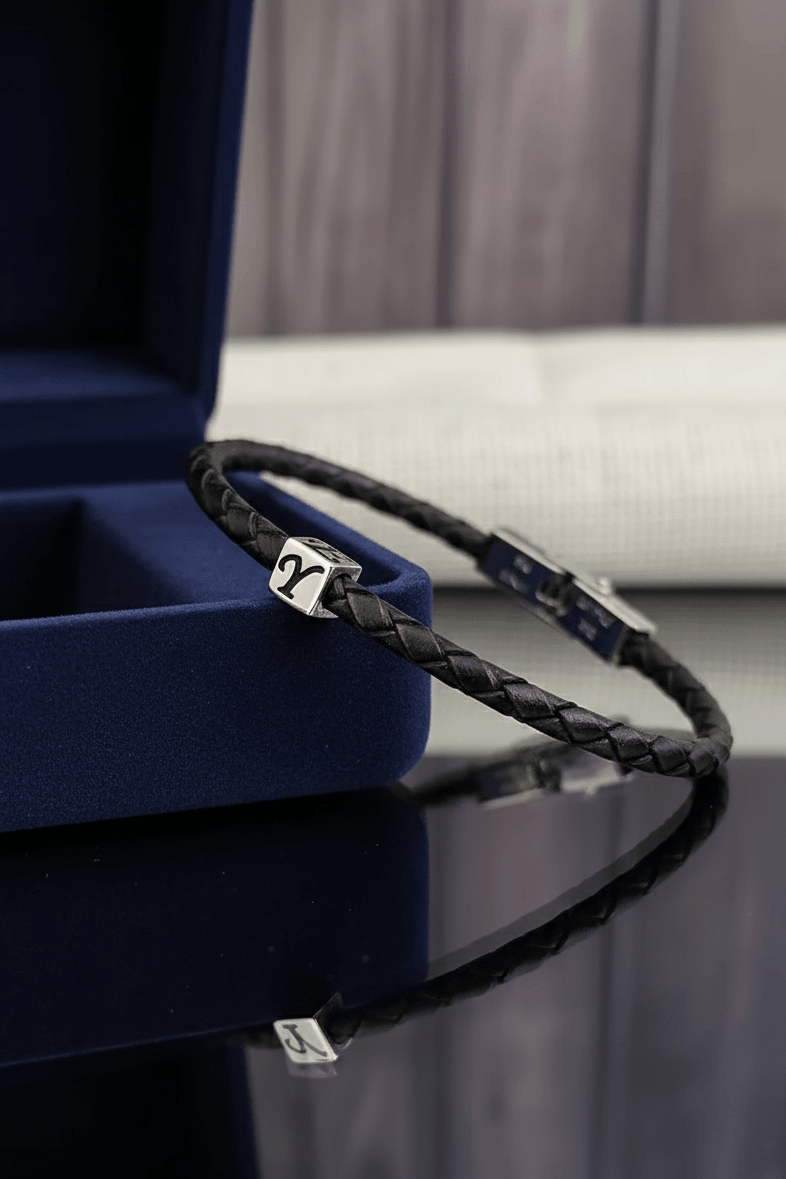 Custom Silver Cube Genuine Leather Bracelet