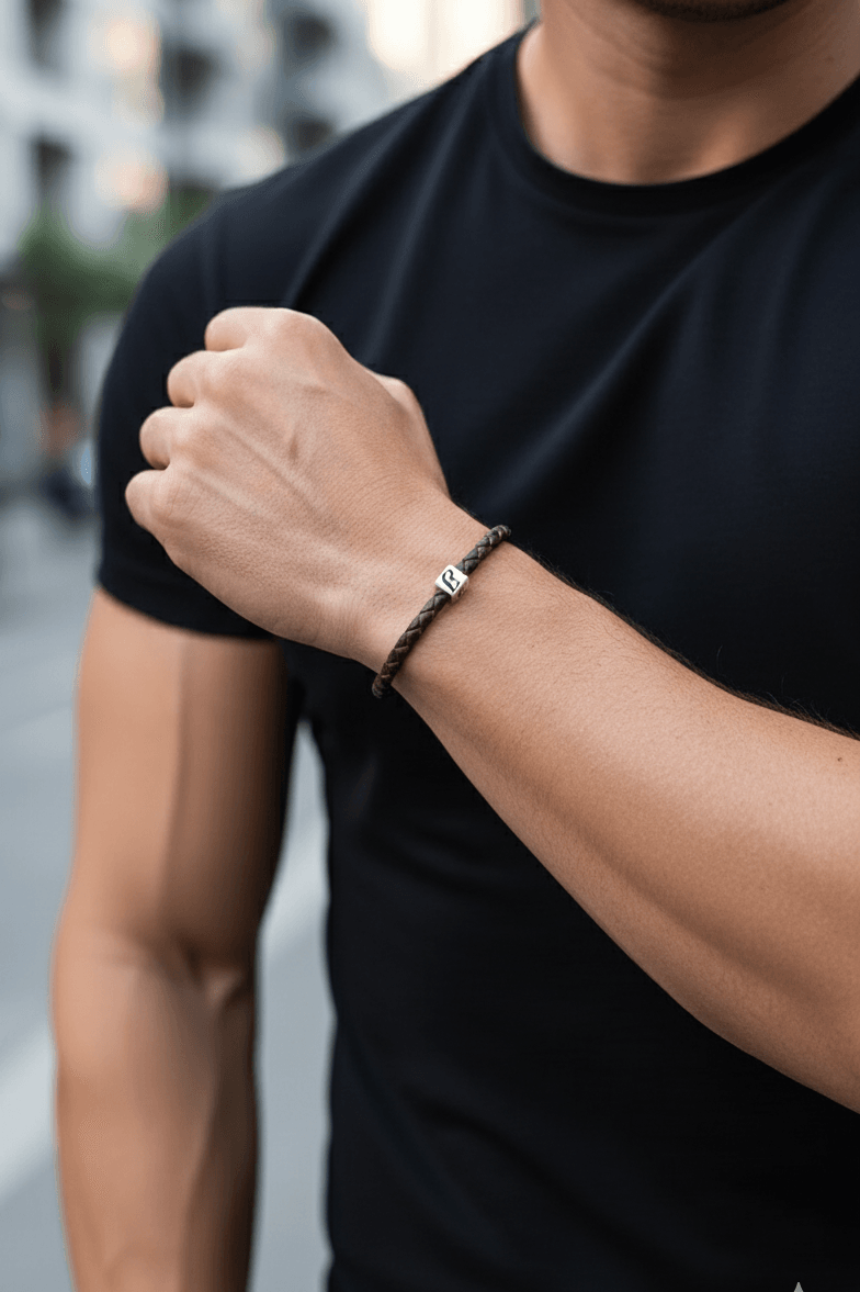 Custom Silver Cube Genuine Leather Bracelet