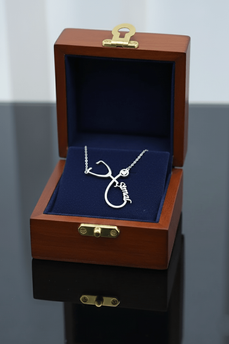 Custom Stethoscope Silver Necklace With Heart