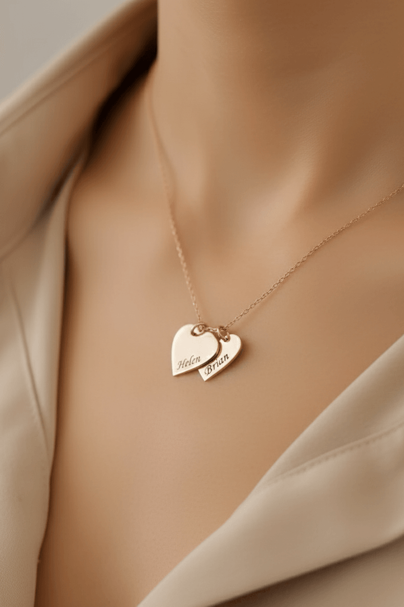 Personalized Double Heart Name Necklace