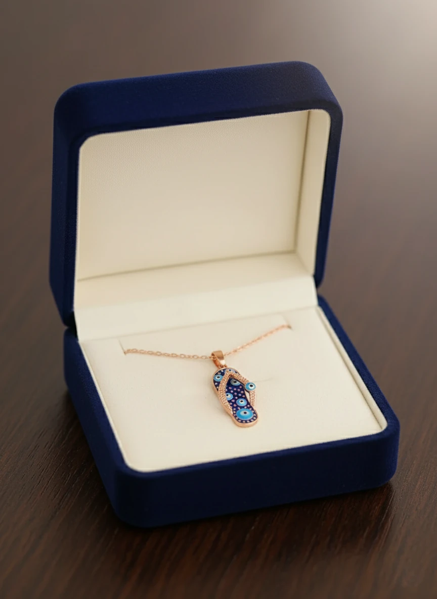 Mineli Nazar Göz Terlik Gümüş Kolye