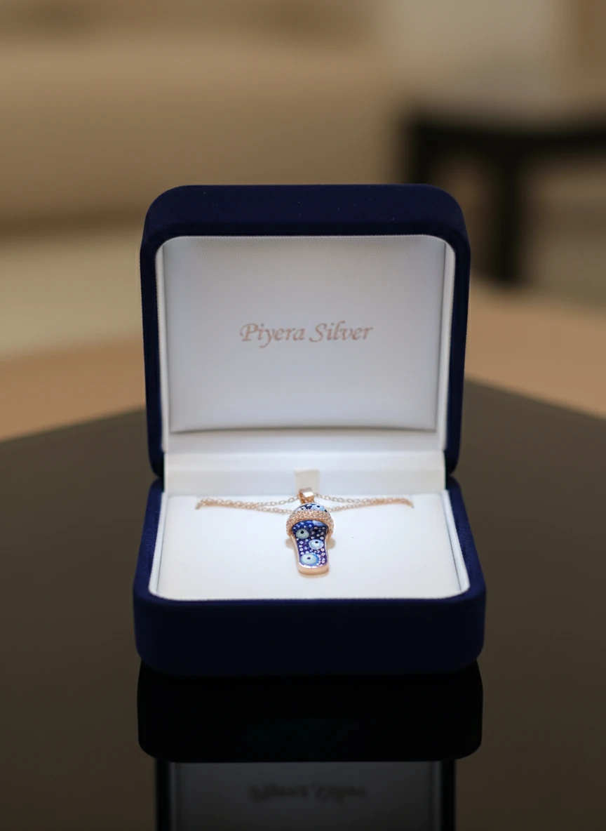 Mineli Nazar Göz Terlik Gümüş Kolye