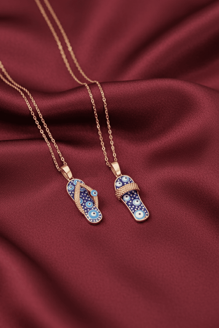 Enamel Stone Evil Eye Slipper Necklace