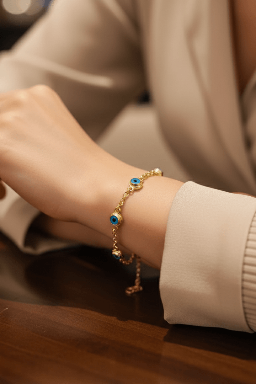 925 Sterling Silver Evil Eye Gold Bracelet