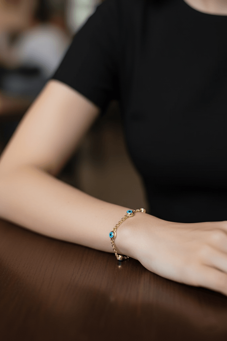 925 Sterling Silver Evil Eye Gold Bracelet