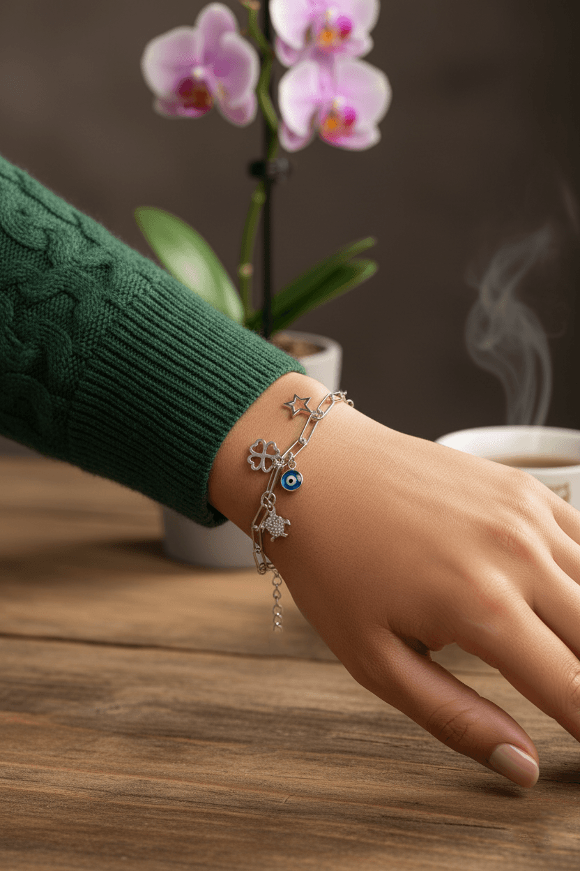 925 Silver Evil Eye & Any Symbol Gold Plated Bracelet