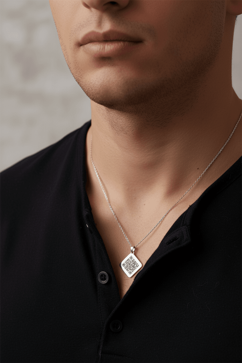 Sterling Silver QR Code Square Necklace