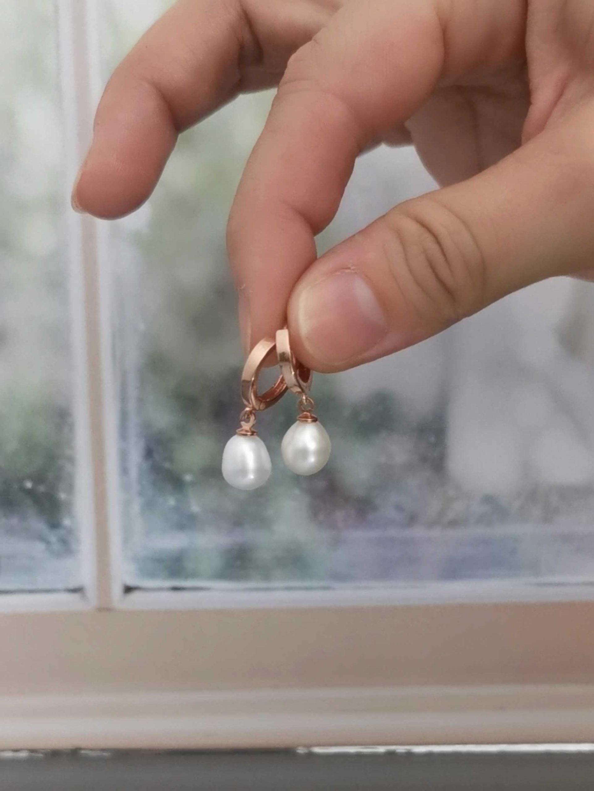Silver Actual Pearl Dangle Earrings