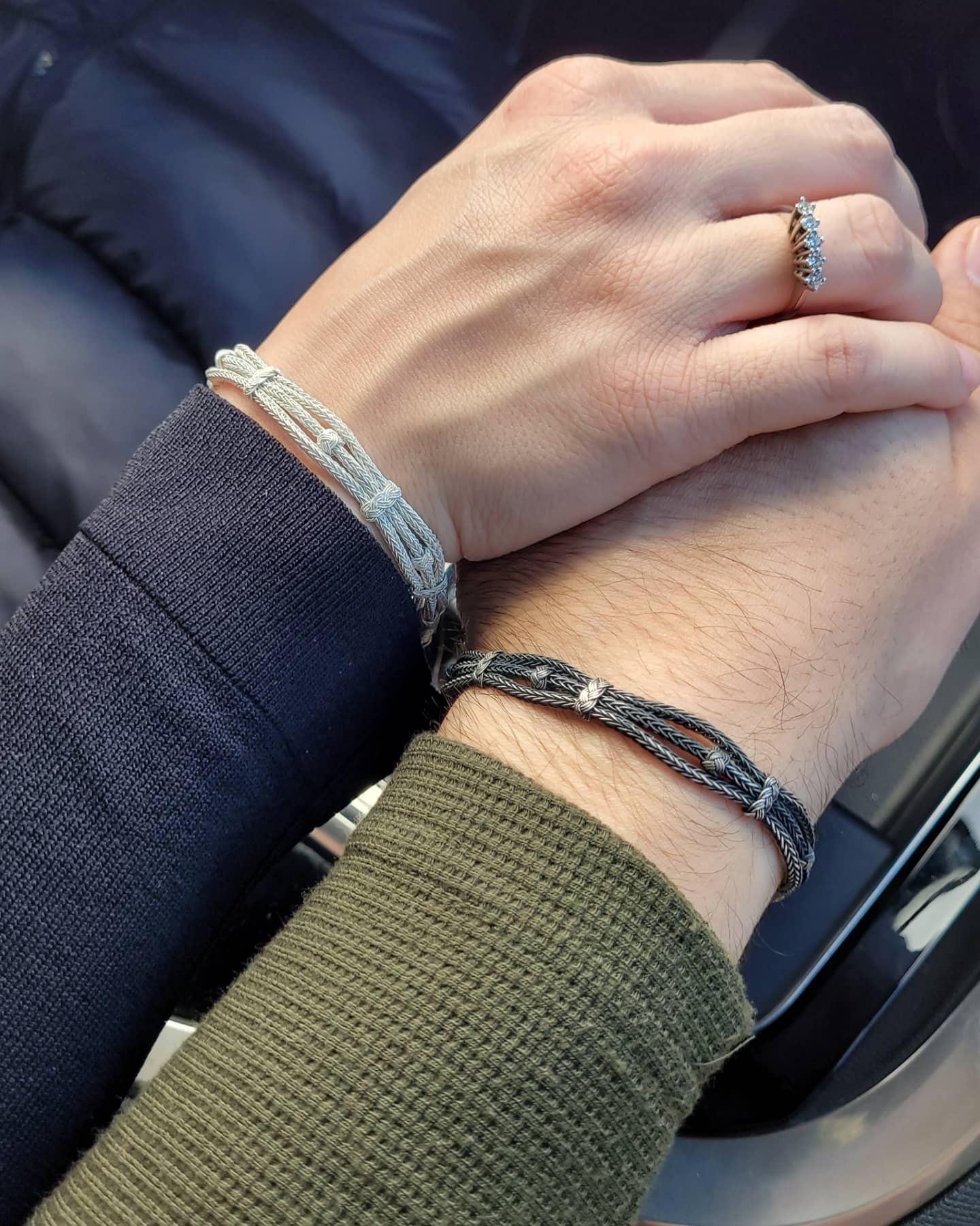 Silver Hand Braided Love Knot Couple Bracelet