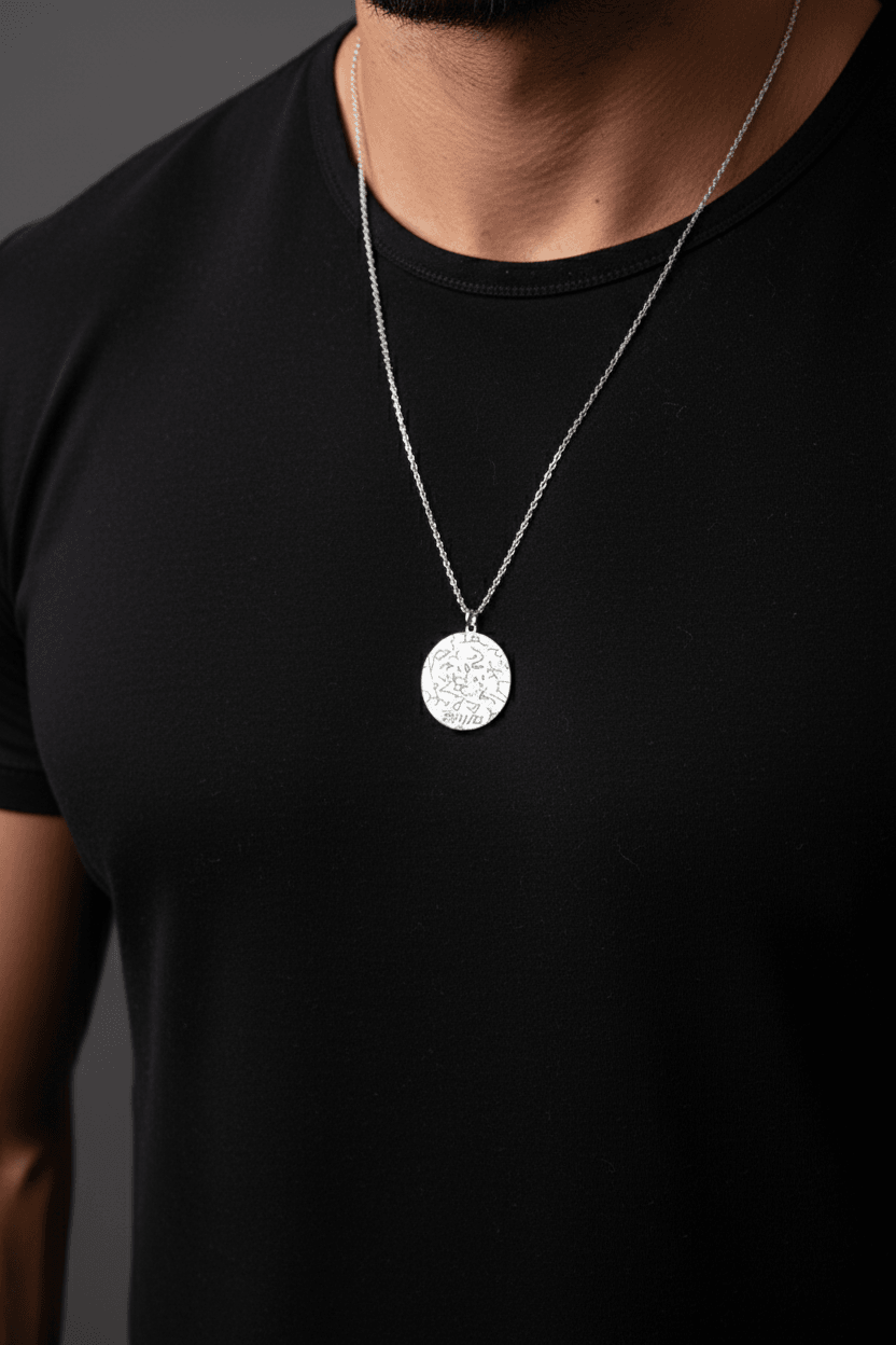 Yıldız Haritası İşlemeli Tasarım Gümüş Kolye