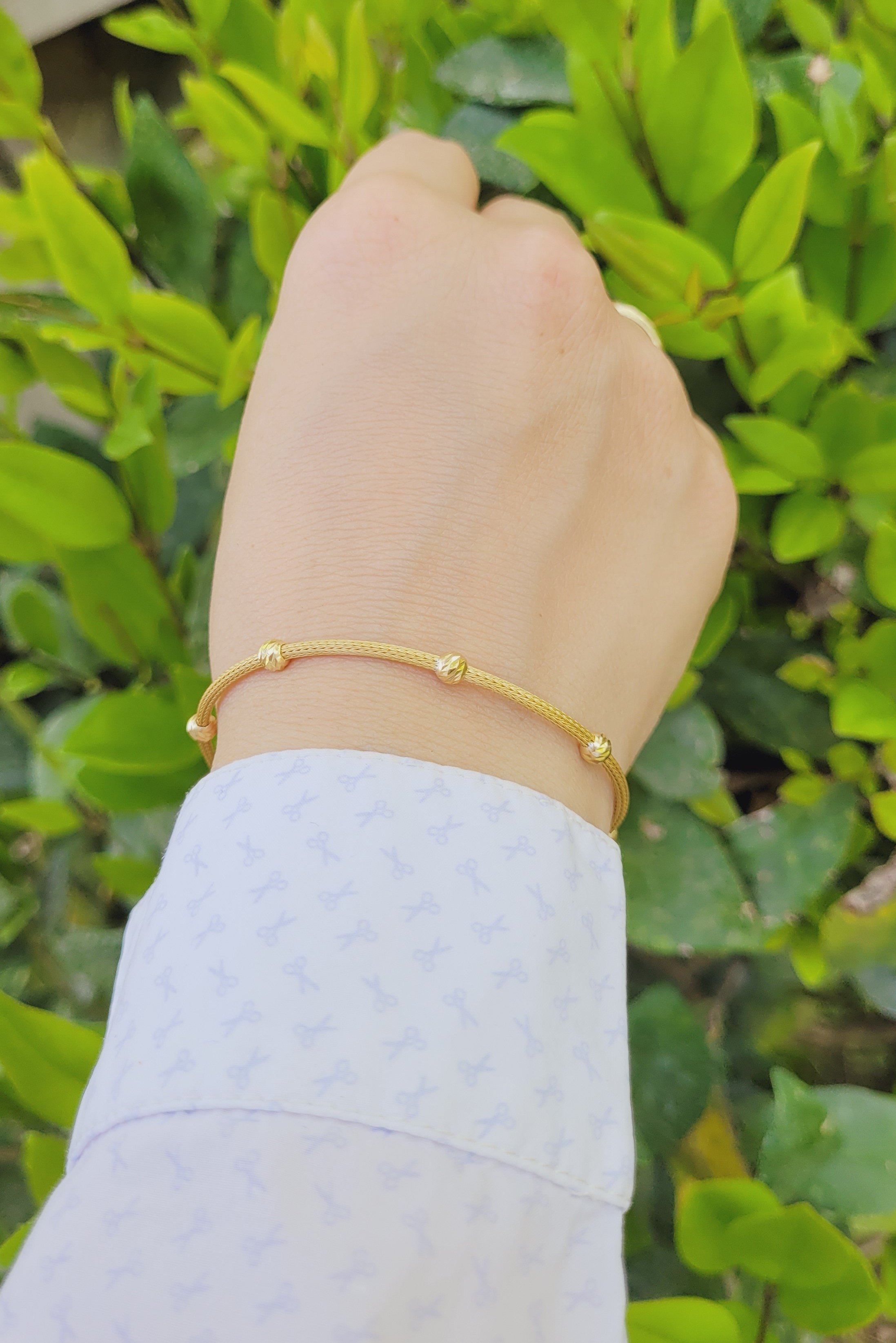 Sterling Silver Beaded Thin Chain Dorica Bracelet
