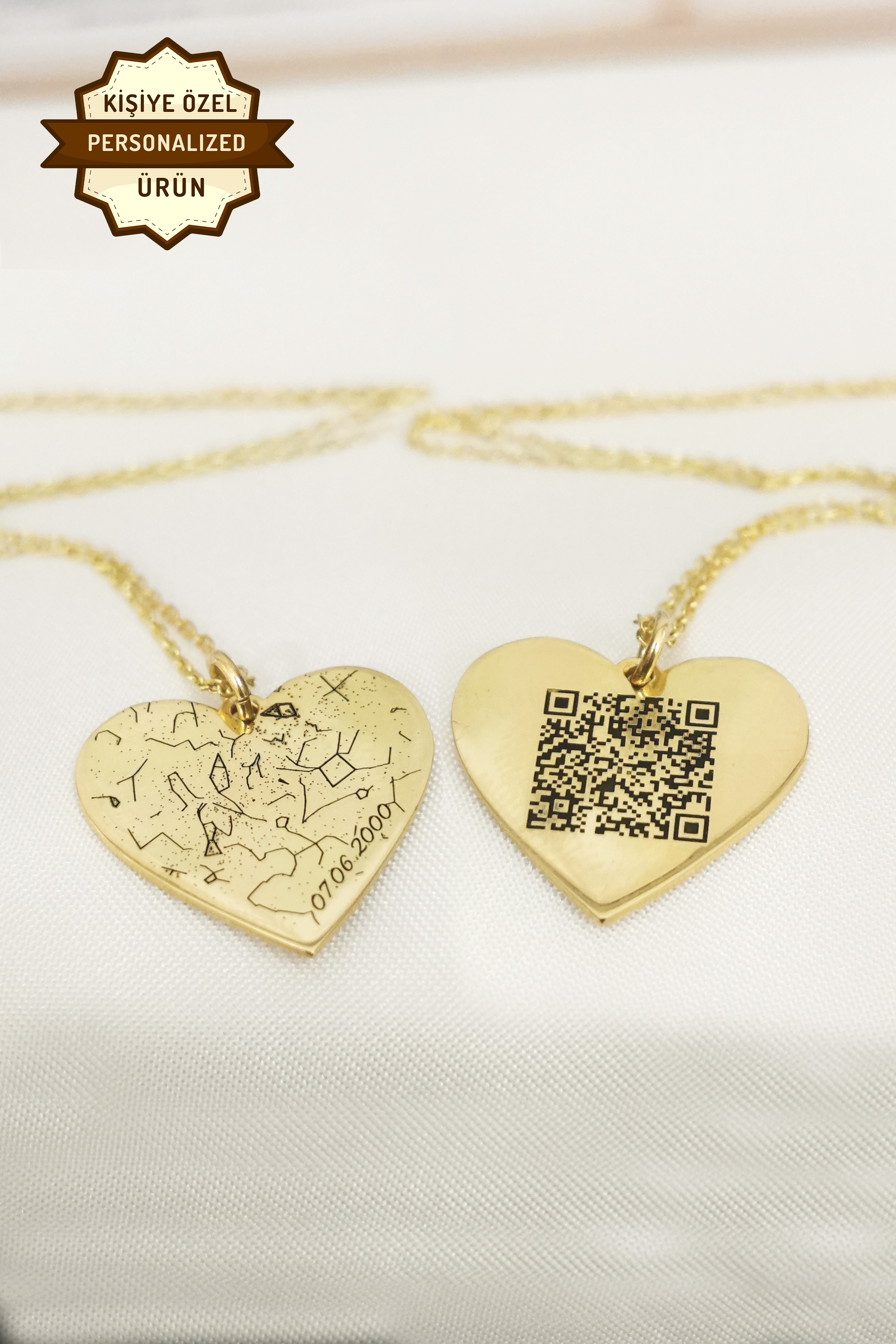 Engraved Sky Map & QR Code Heart Necklace