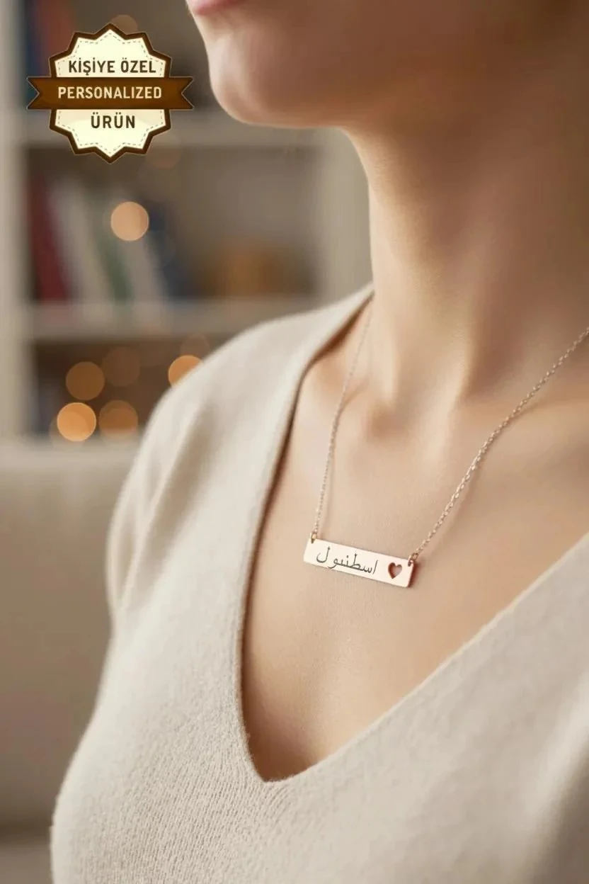 Kişiye Özel Kalpli İsimli Plaka Gümüş Kolye