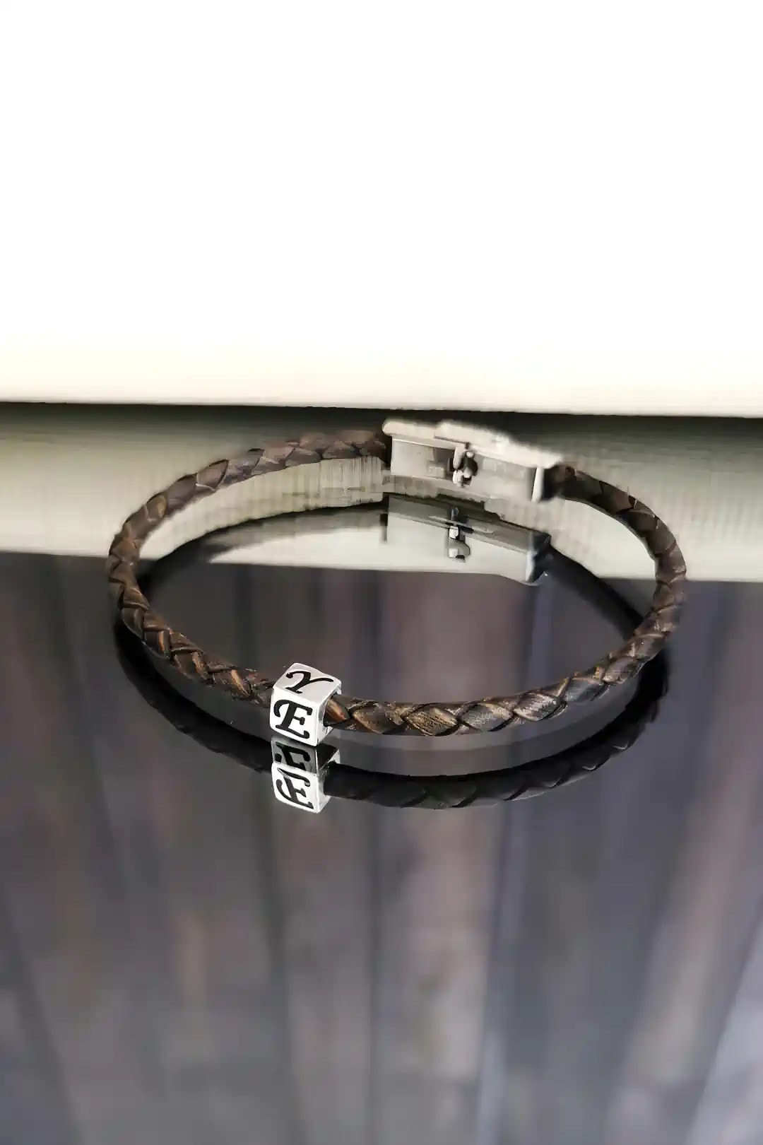 Custom Silver Cube Genuine Leather Bracelet