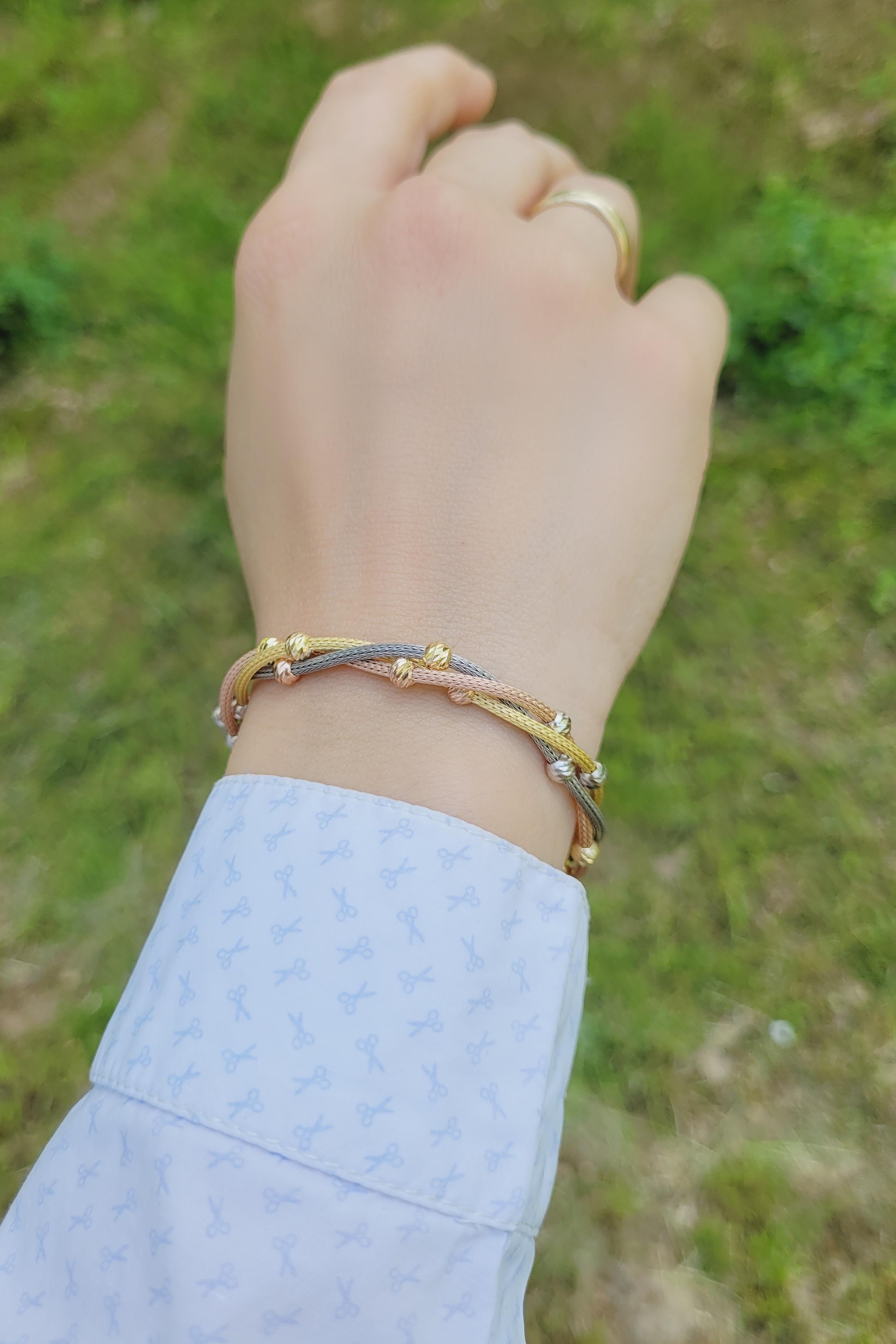 Triple Twisted Beaded Chain Silver Bracelet