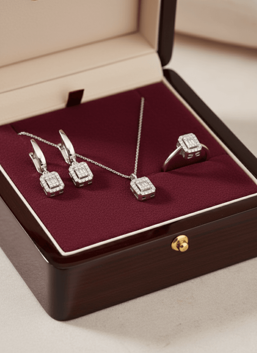 Sterling Silver Baguette Cut Jewelry Set