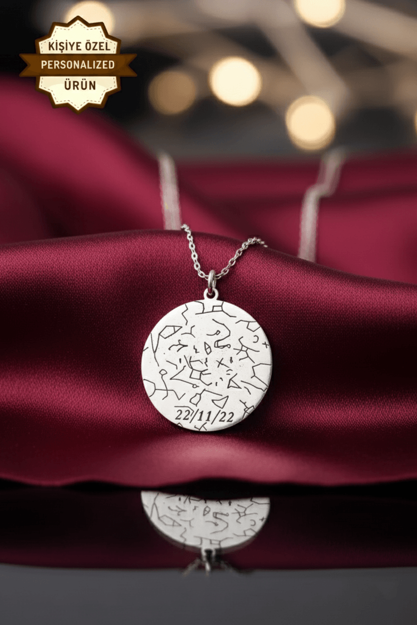 Qr Kodlu Yıldız Haritası Gümüş Kolye