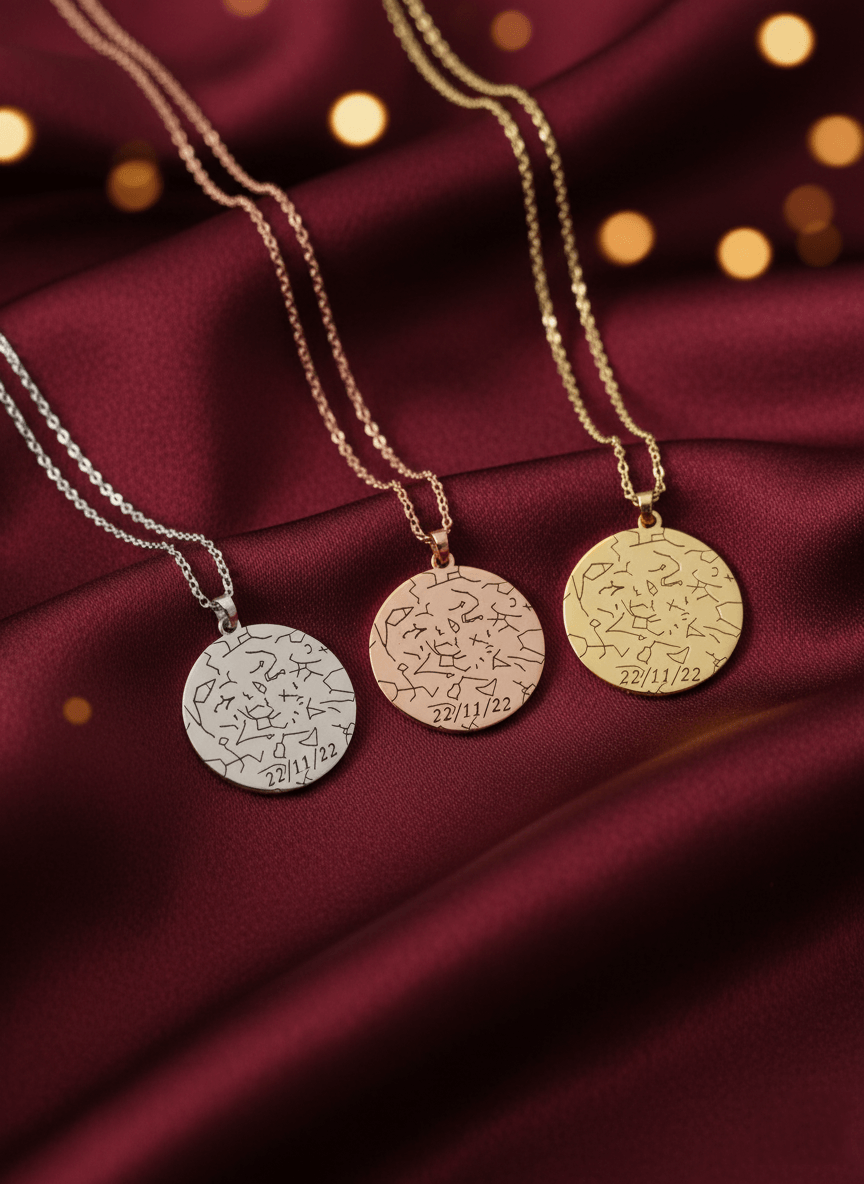 Yıldız Haritası İşlemeli Gümüş Kolye