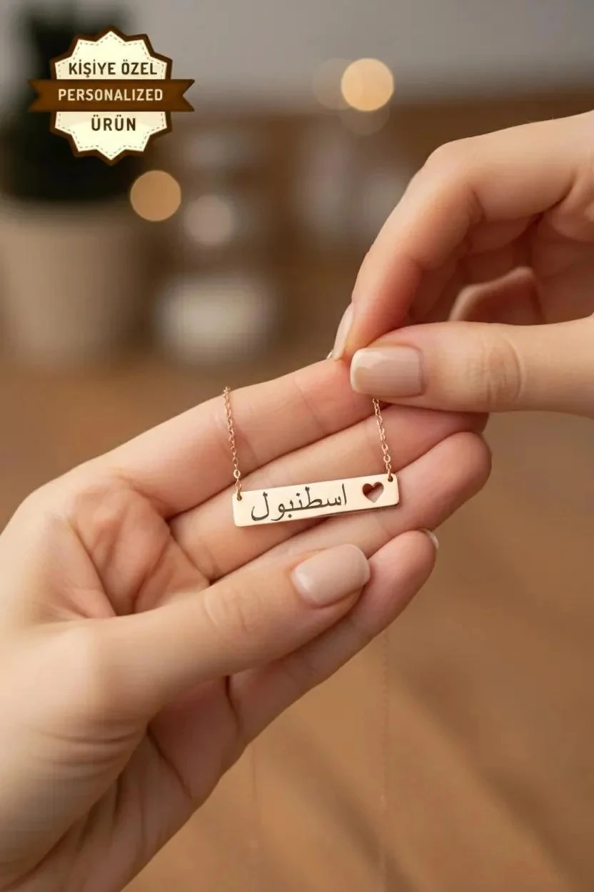 Kişiye Özel Kalpli İsimli Plaka Gümüş Kolye