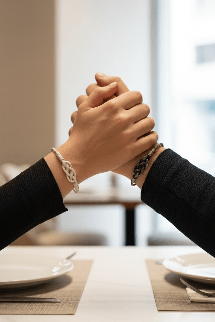 Silver Hand Braided Love Knot Couple Bracelet